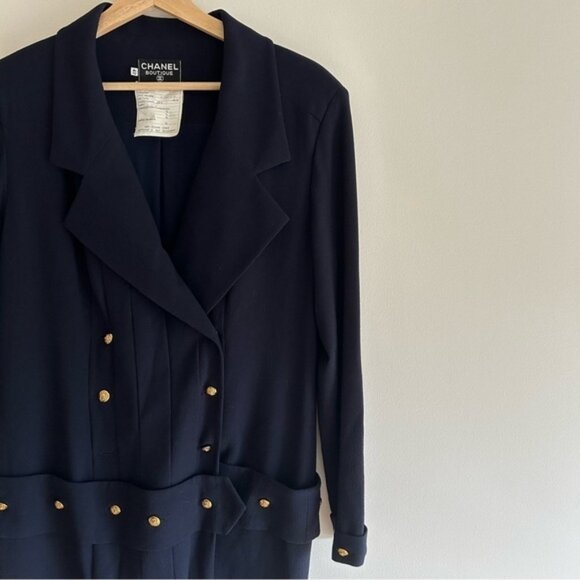 Vintage Chanel 80's Navy Maxi Pleated Dress Size 42 - Picture 6 of 13